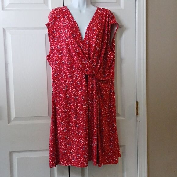 Lands' End red white blue patriotic july 4th faux wrap dress Sz 2X EUC - Picture 1 of 8